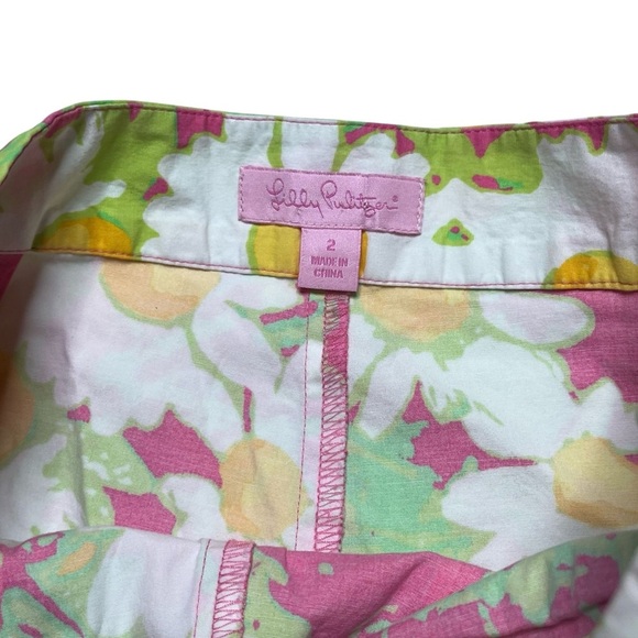 Lilly Pulitzer Skirt Skort Women's Size 2 Pink Daisy Print Yellow Trim - Picture 2 of 8